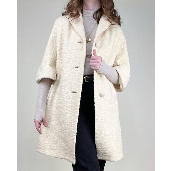 Vintage 1960s Mod Boucle Knit Driving Car Coat Jacket Peacoat Bride Bridal 60s - Picture 8 of 8